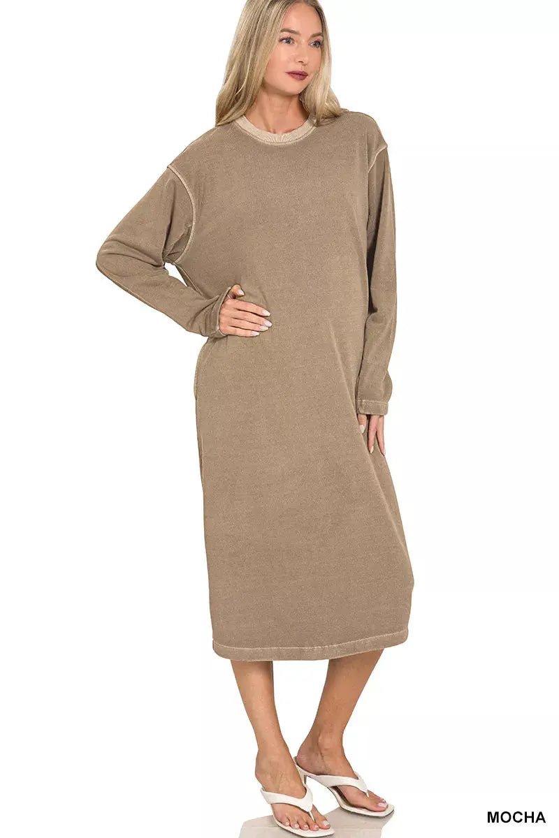 Zenana Soft Fleece Pigment Dye Sweatshirts Dress - Charmdeals