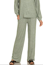 Zenana Soft Melange Long Sleeve Tee & Pants Set - Charmdeals