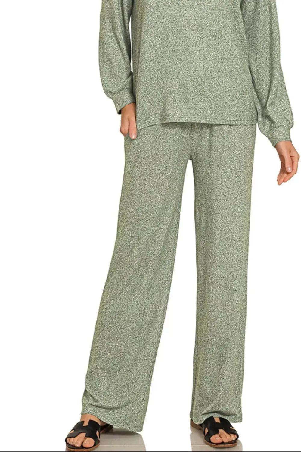 Zenana Soft Melange Long Sleeve Tee & Pants Set - Charmdeals