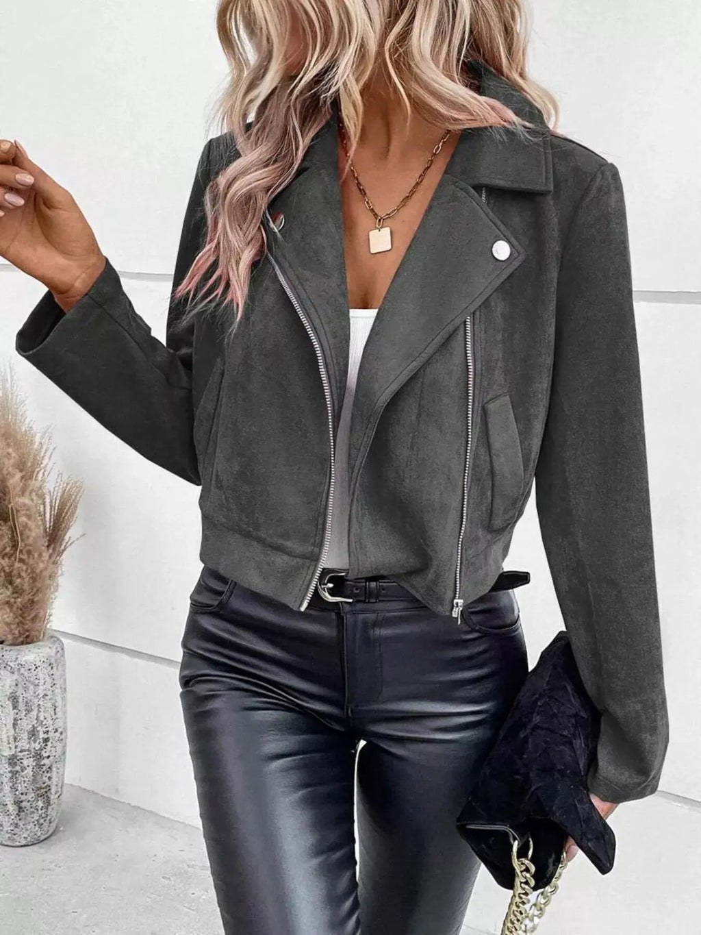 Zip Up Cropped Jacket - Charmdeals