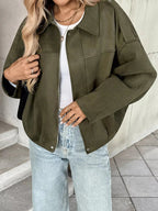 Zip Up Drop Shoulder Jacket - Charmdeals