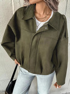 Zip Up Drop Shoulder Jacket - Charmdeals