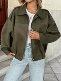 Zip Up Drop Shoulder Jacket - Charmdeals