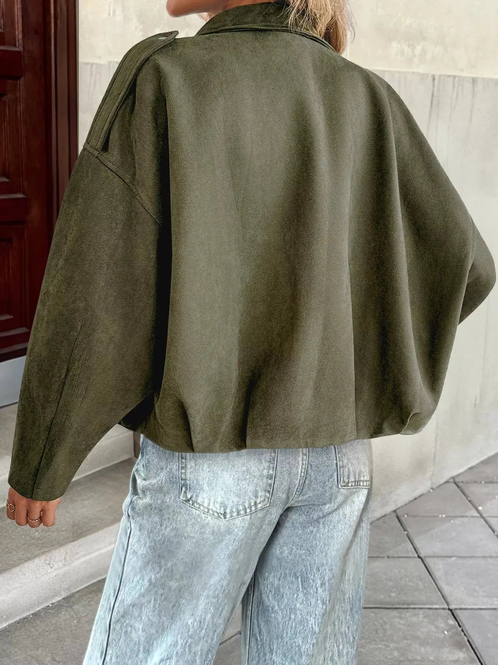 Zip Up Drop Shoulder Jacket - Charmdeals