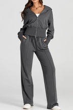 Zip - Up Hoodie and Pants Active Set - Charmdeals