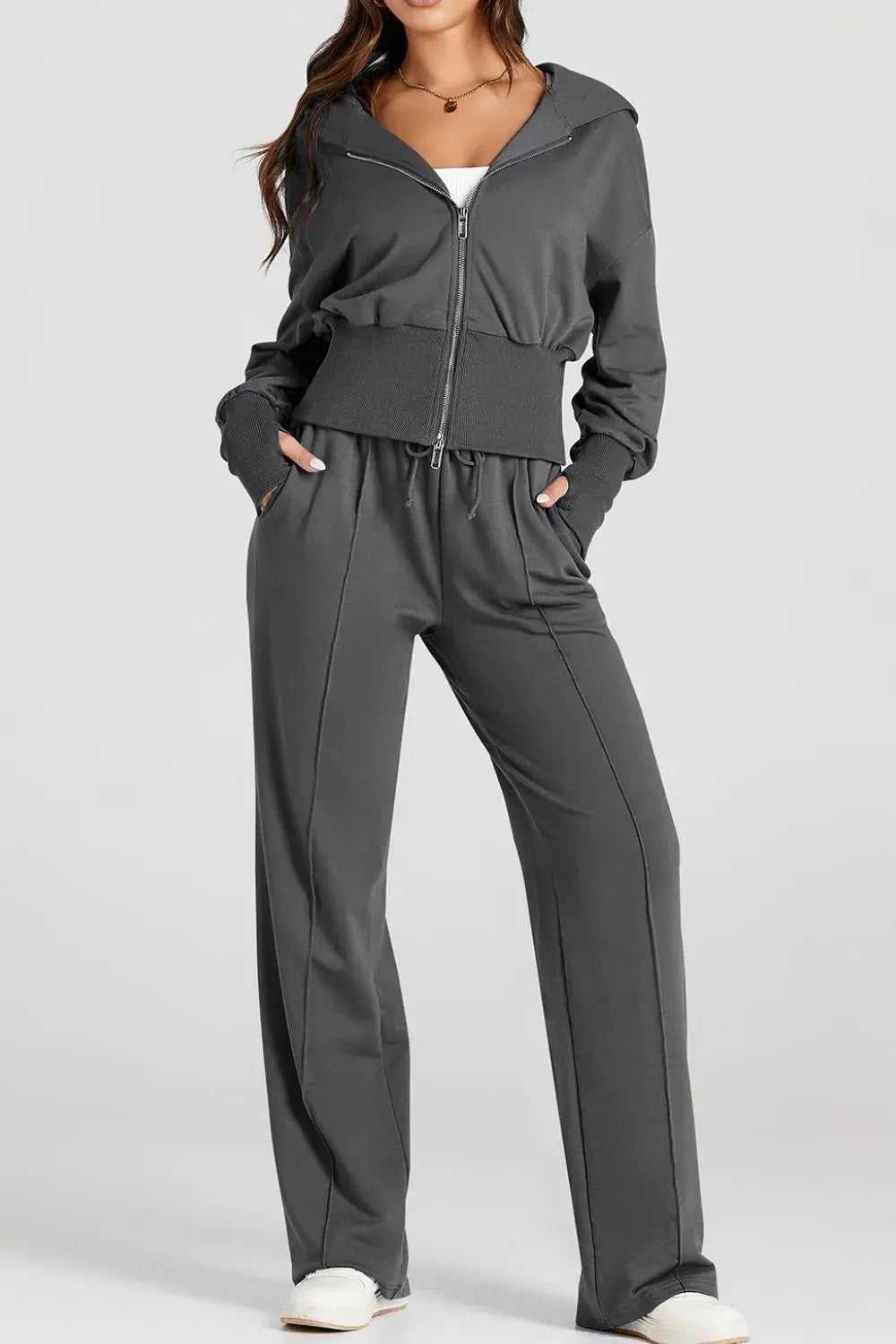 Zip - Up Hoodie and Pants Active Set - Charmdeals