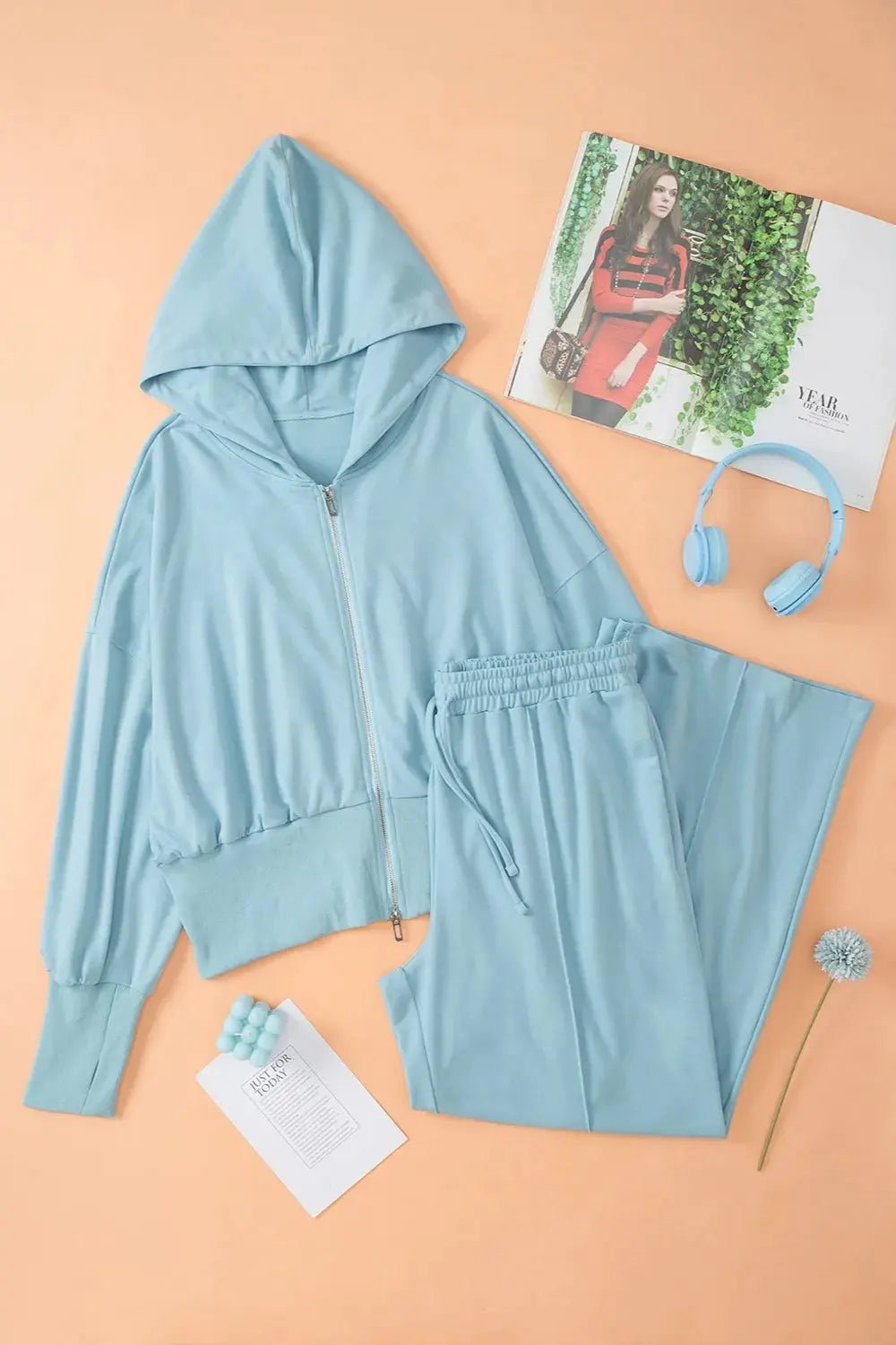 Zip - Up Hoodie and Pants Active Set - Charmdeals