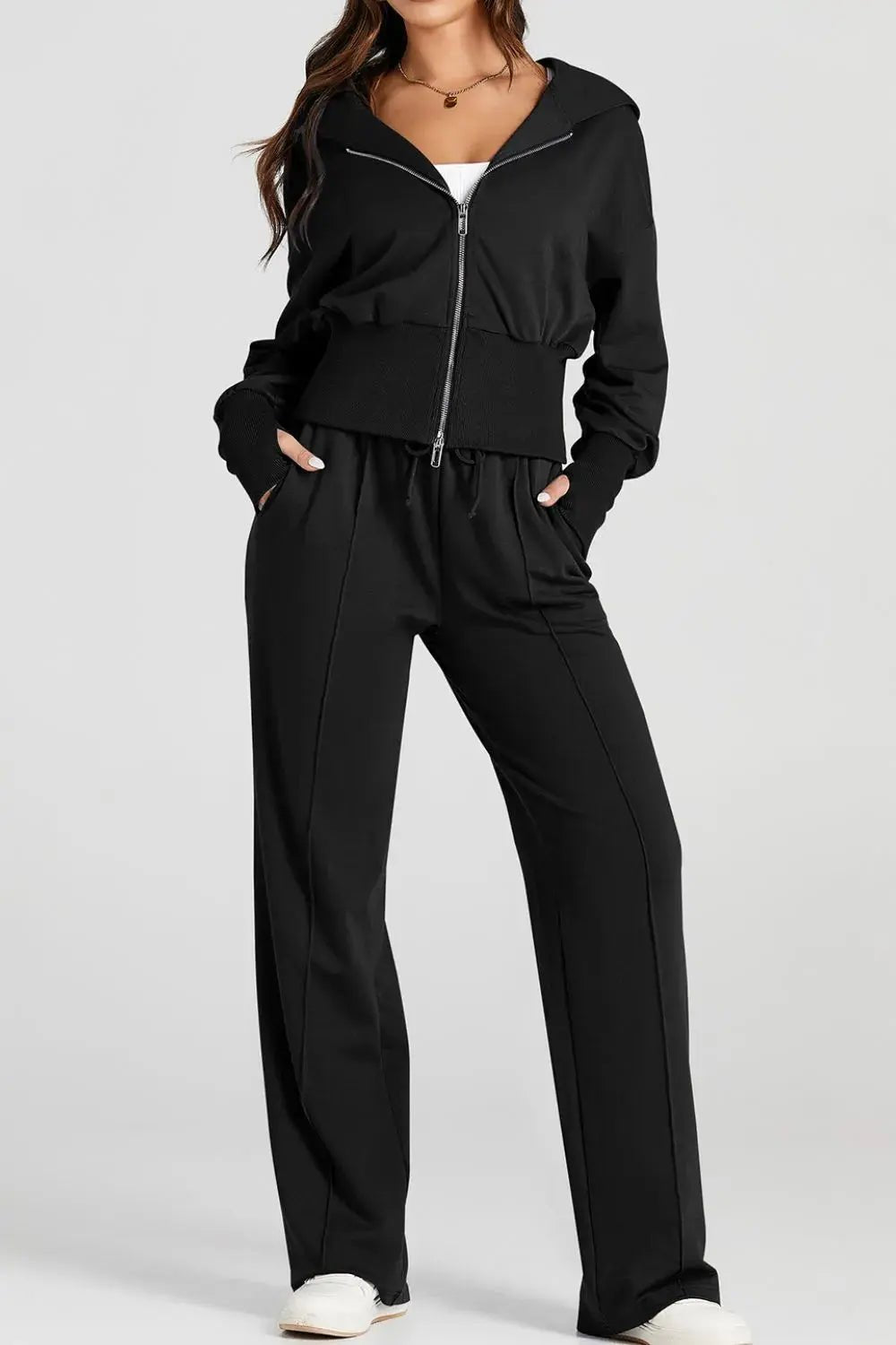 Zip - Up Hoodie and Pants Active Set - Charmdeals
