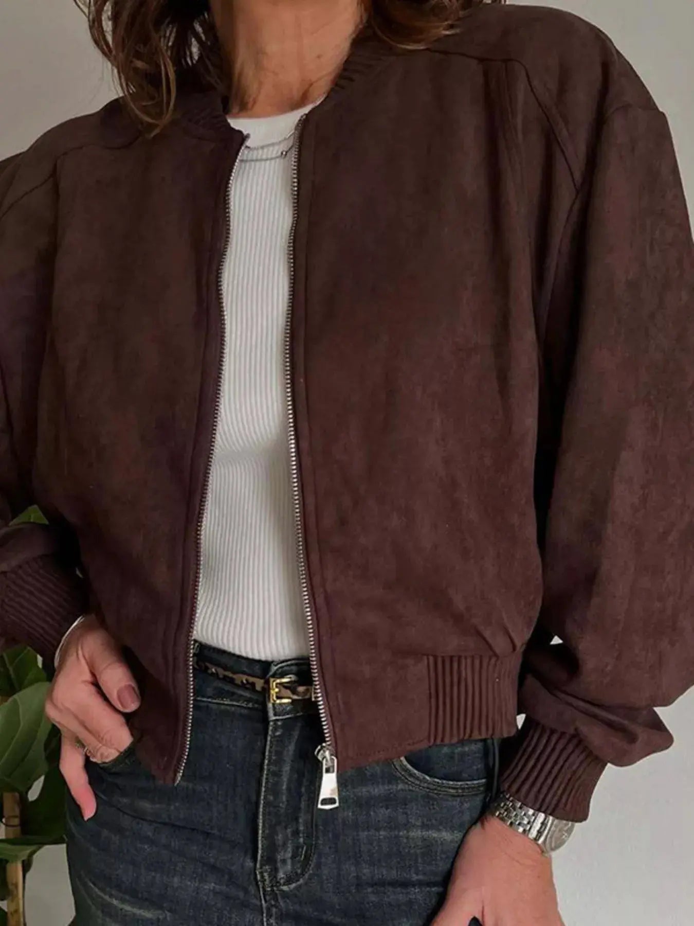 Zip Up Long Sleeve Jacket - Charmdeals