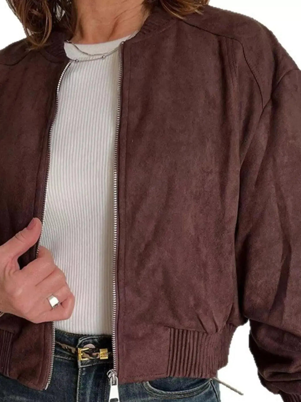 Zip Up Long Sleeve Jacket - Charmdeals