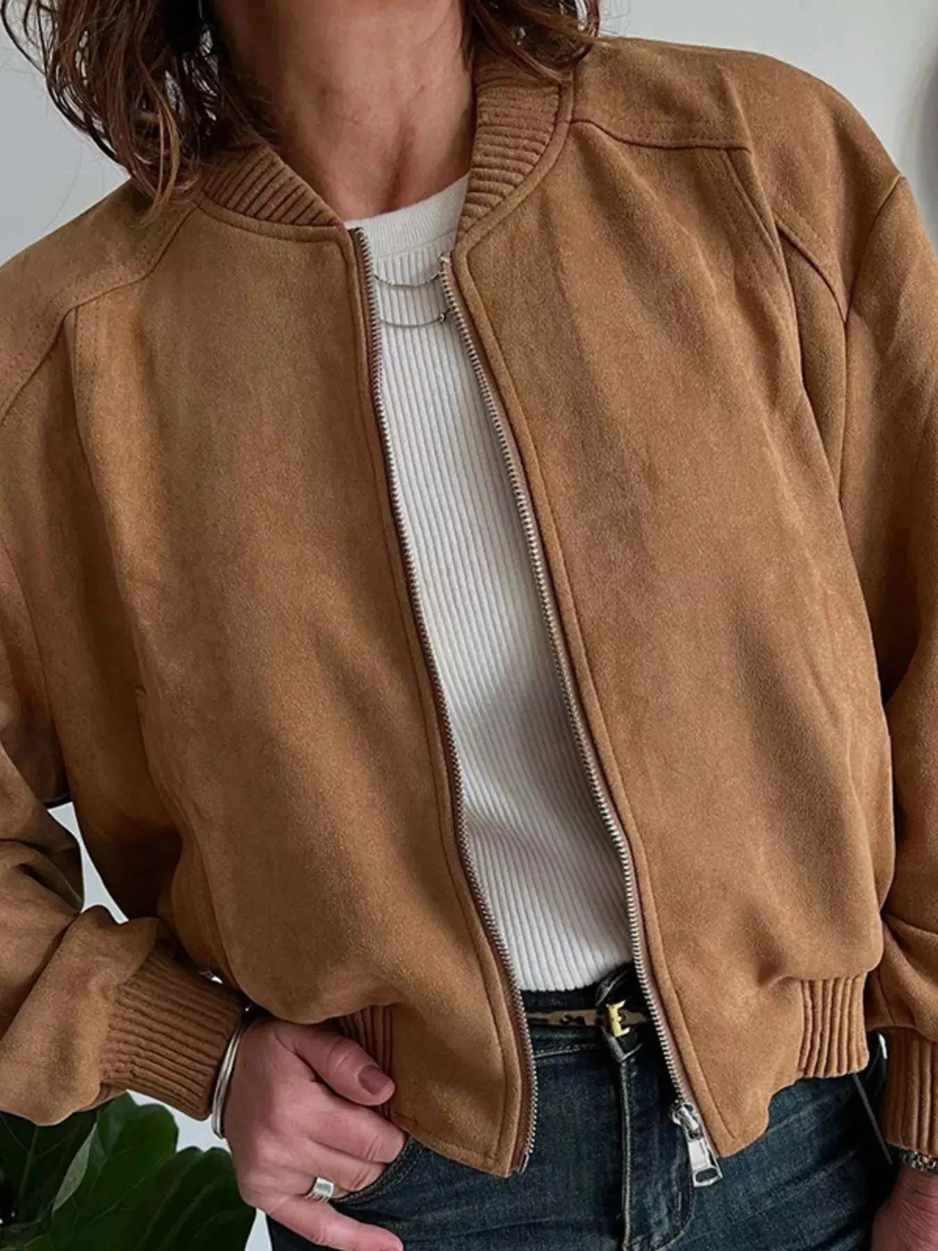 Zip Up Long Sleeve Jacket - Charmdeals