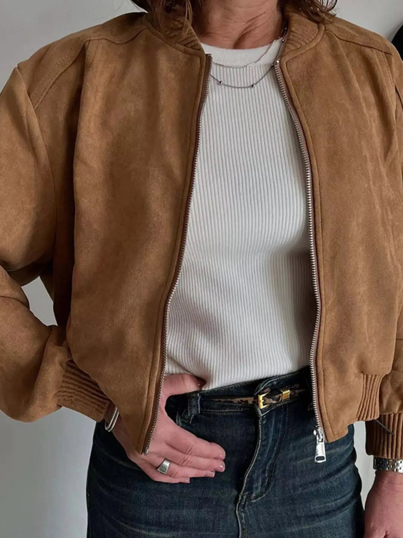 Zip Up Long Sleeve Jacket - Charmdeals