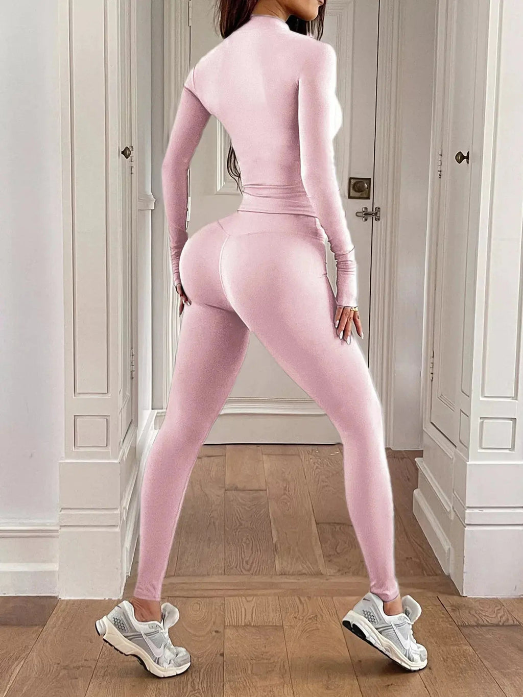 Zip Up Long Sleeve Top and Leggings Active Set - Charmdeals