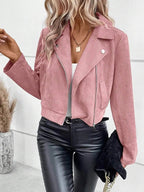 Zip Up Suede Cropped Moto Jacket - Charmdeals