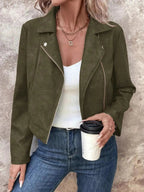Zip Up Suede Cropped Moto Jacket - Charmdeals