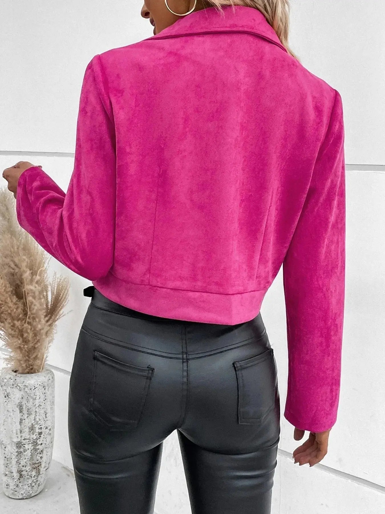 Zip Up Suede Cropped Moto Jacket - Charmdeals