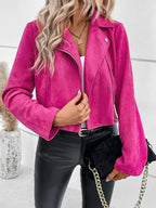 Zip Up Suede Cropped Moto Jacket - Charmdeals