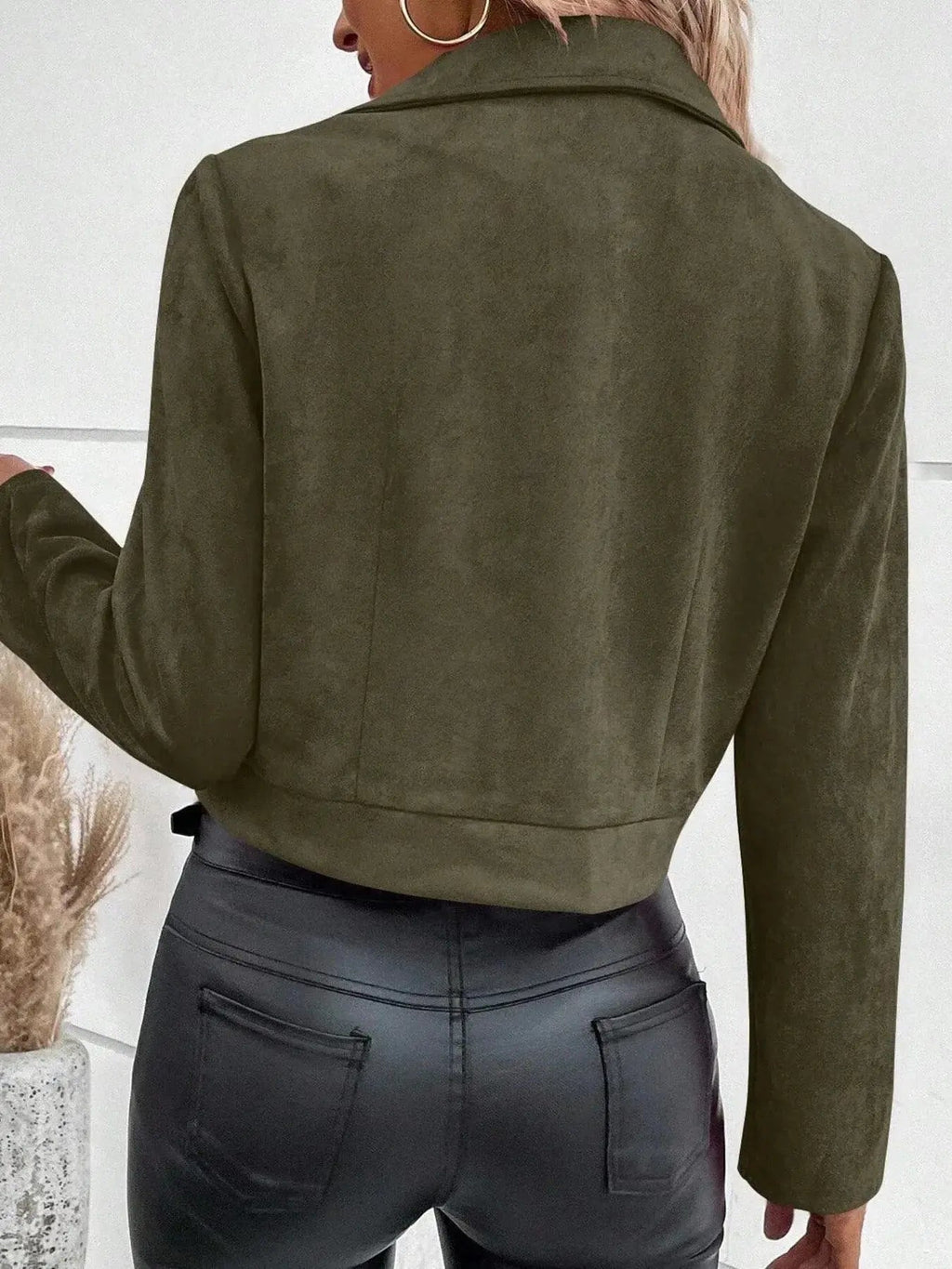 Zip Up Suede Cropped Moto Jacket - Charmdeals