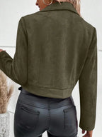 Zip Up Suede Cropped Moto Jacket - Charmdeals