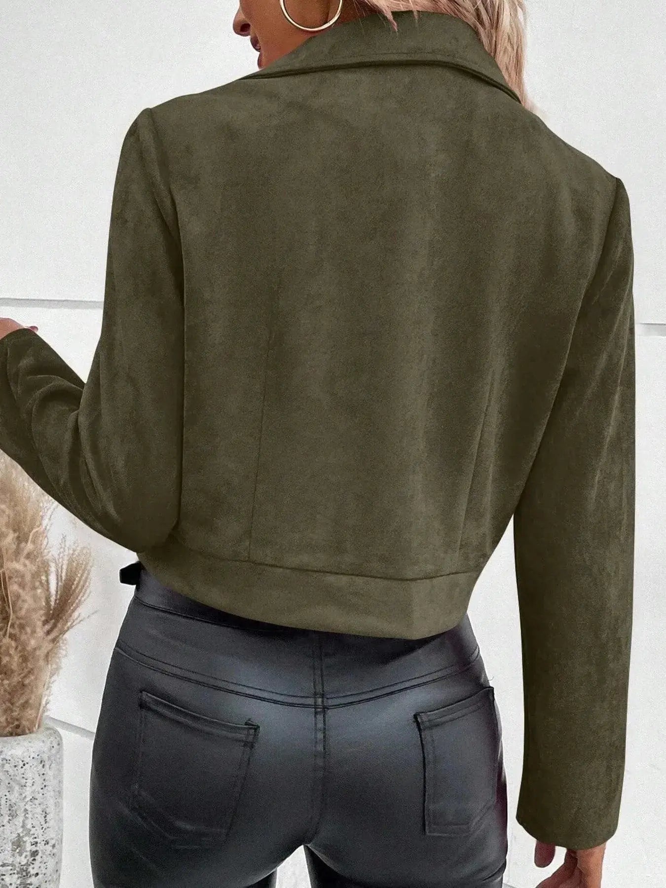 Zip Up Suede Cropped Moto Jacket - Charmdeals