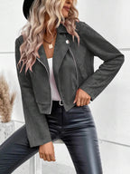 Zip Up Suede Cropped Moto Jacket - Charmdeals