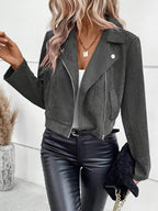 Zip Up Suede Cropped Moto Jacket - Charmdeals
